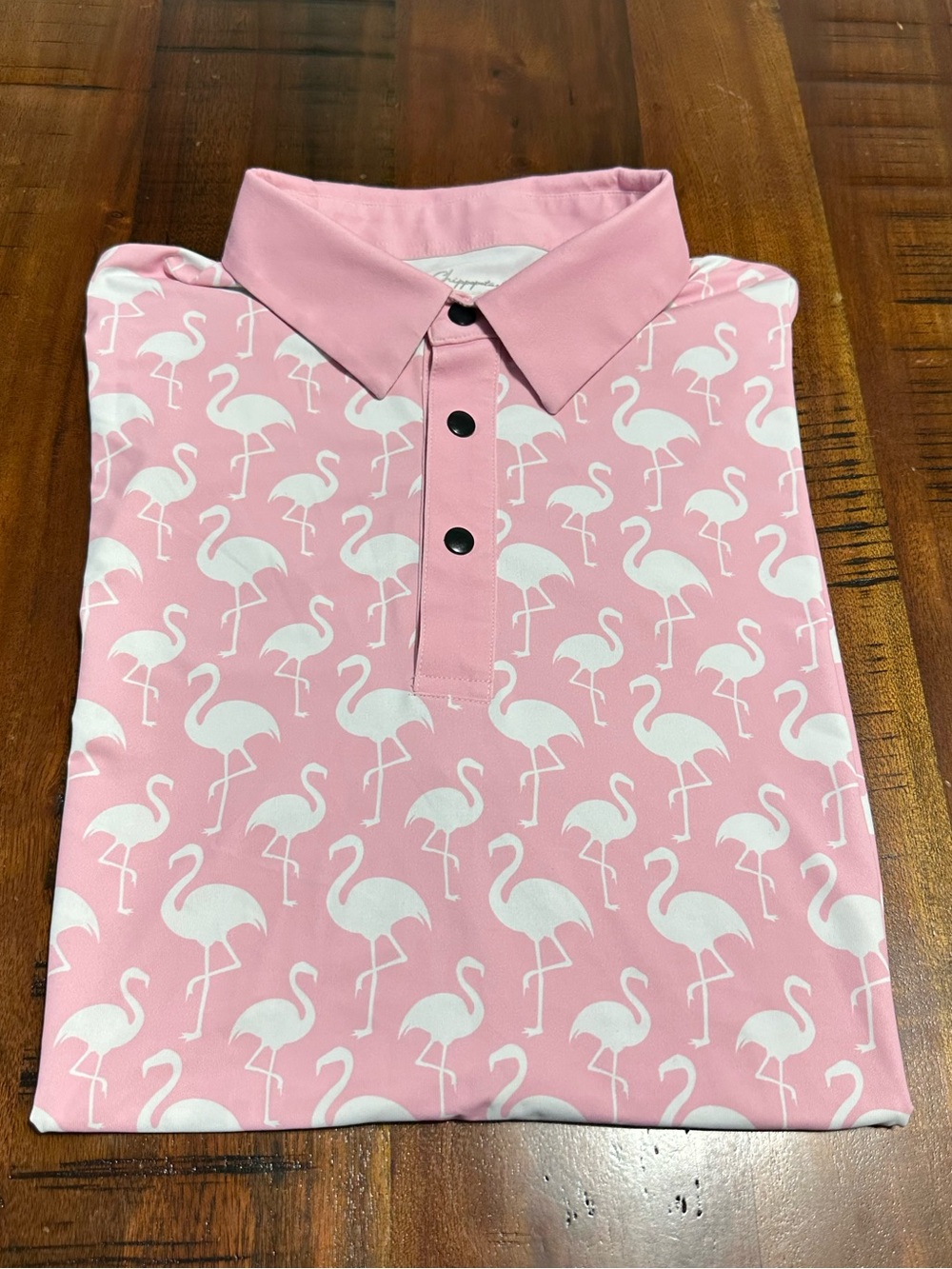 Mens Pink Flamingo Print Golf Polo Shirt